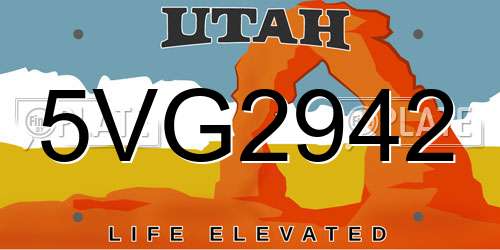 5VG2942 Utah License Plate
