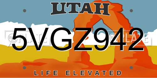 5VGZ942 Utah License Plate