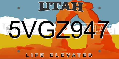 5VGZ947 Utah License Plate