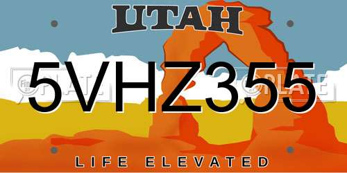 5VHZ355 Utah License Plate
