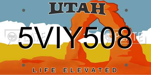 5VIY508 Utah License Plate