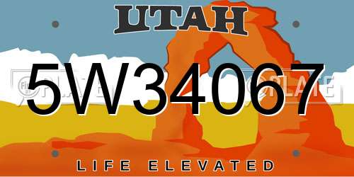 5W34067 Utah License Plate