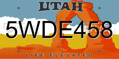 5WDE458 Utah License Plate