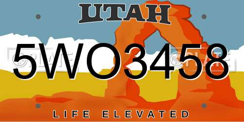 5WO3458 Utah License Plate