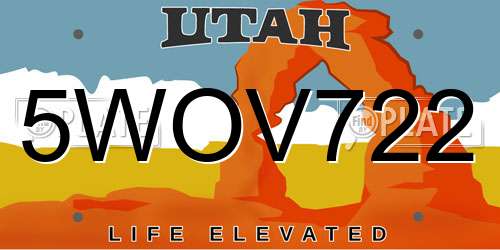5WOV722 Utah License Plate