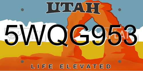 5WQG953 Utah License Plate
