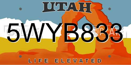 5WYB833 Utah License Plate