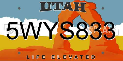 5WYS833 Utah License Plate
