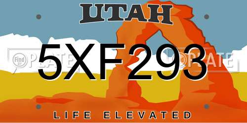 5XF293 Utah License Plate