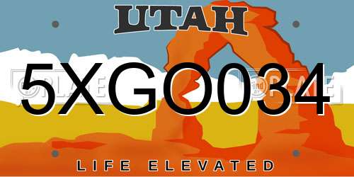 5XGO034 Utah License Plate