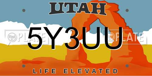 5Y3UU Utah License Plate