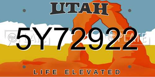 5Y72922 Utah License Plate