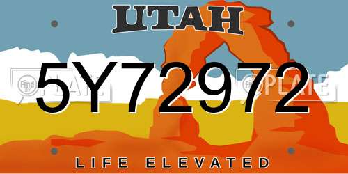 5Y72972 Utah License Plate