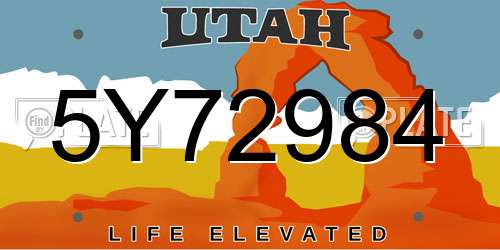 5Y72984 Utah License Plate