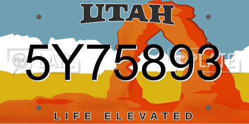 5Y75893 Utah License Plate
