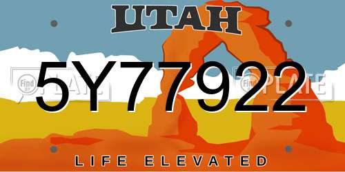 5Y77922 Utah License Plate