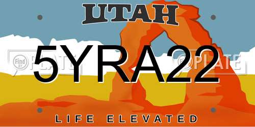 5YRA22 Utah License Plate