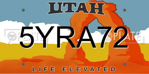 5YRA72 Utah License Plate