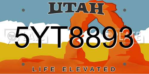 5YT8893 Utah License Plate