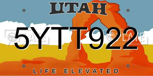 5YTT922 Utah License Plate