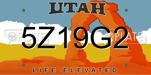 5Z19G2 Utah License Plate