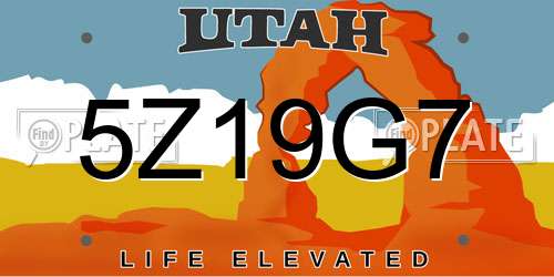 5Z19G7 Utah License Plate