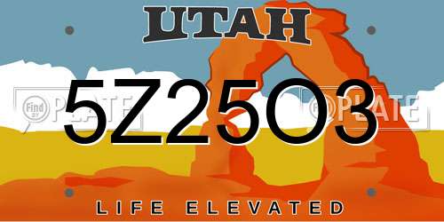 5Z25O3 Utah License Plate