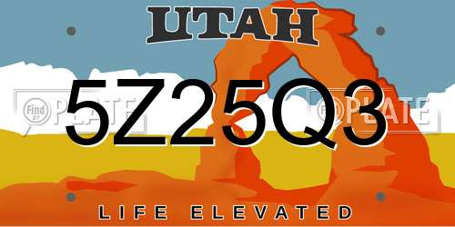 5Z25Q3 Utah License Plate