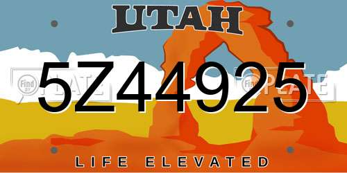 5Z44925 Utah License Plate