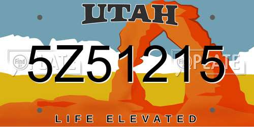 5Z51215 Utah License Plate