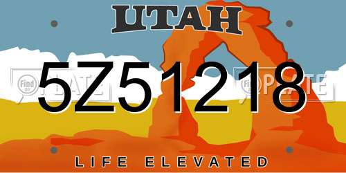 5Z51218 Utah License Plate