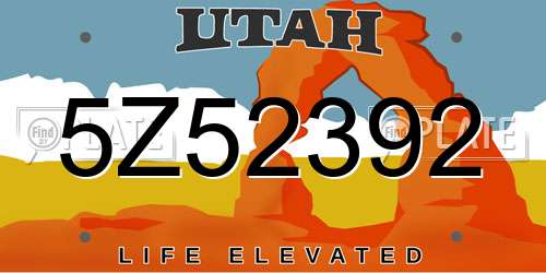5Z52392 Utah License Plate