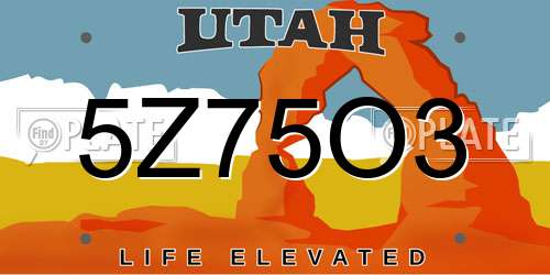 5Z75O3 Utah License Plate