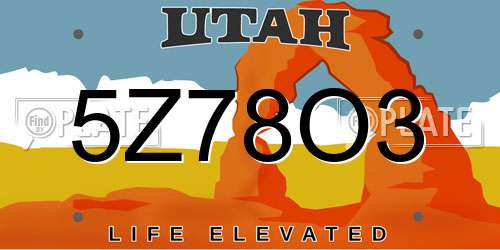 5Z78O3 Utah License Plate