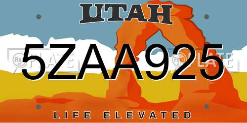 5ZAA925 Utah License Plate