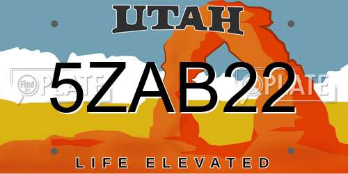 5ZAB22 Utah License Plate