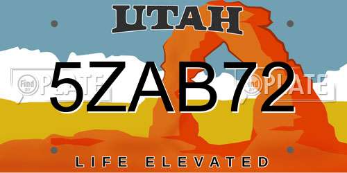 5ZAB72 Utah License Plate