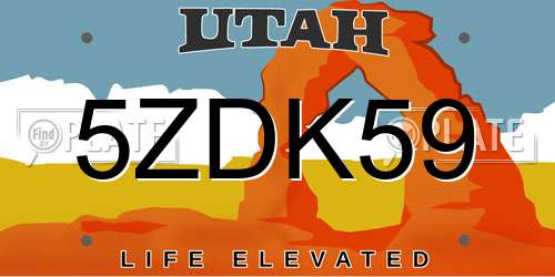 5ZDK59 Utah License Plate