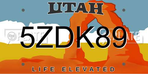 5ZDK89 Utah License Plate