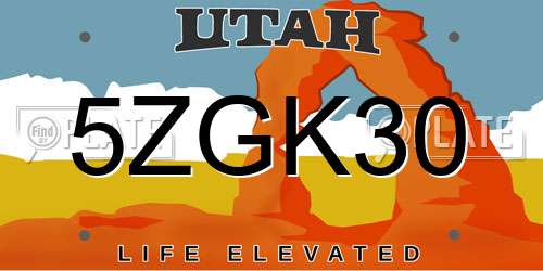 5ZGK30 Utah License Plate