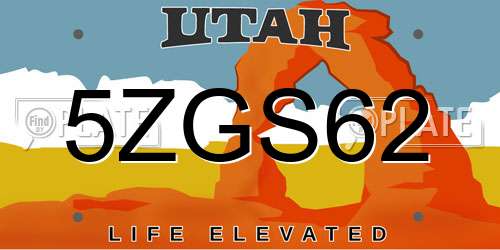5ZGS62 Utah License Plate