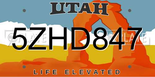 5ZHD847 Utah License Plate