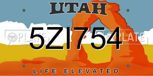 5ZI754 Utah License Plate