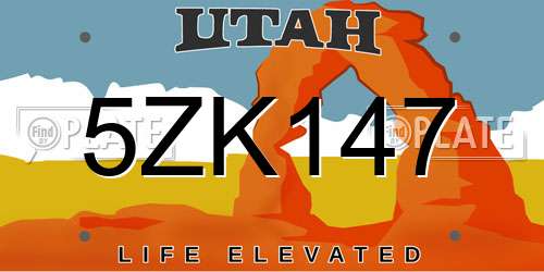 5ZK147 Utah License Plate