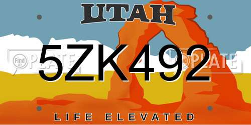 5ZK492 Utah License Plate