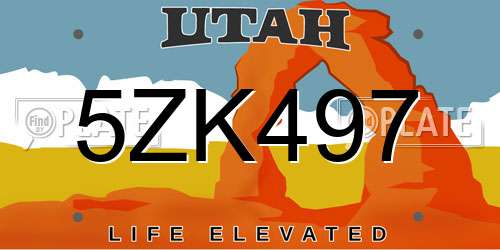 5ZK497 Utah License Plate