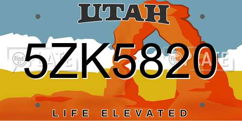 5ZK5820 Utah License Plate