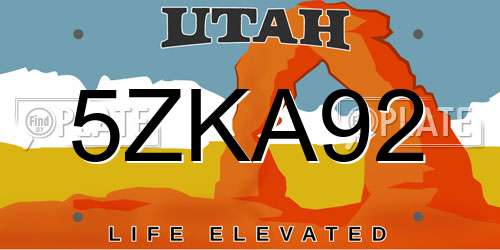 5ZKA92 Utah License Plate