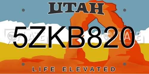 5ZKB820 Utah License Plate