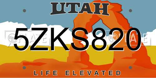 5ZKS820 Utah License Plate